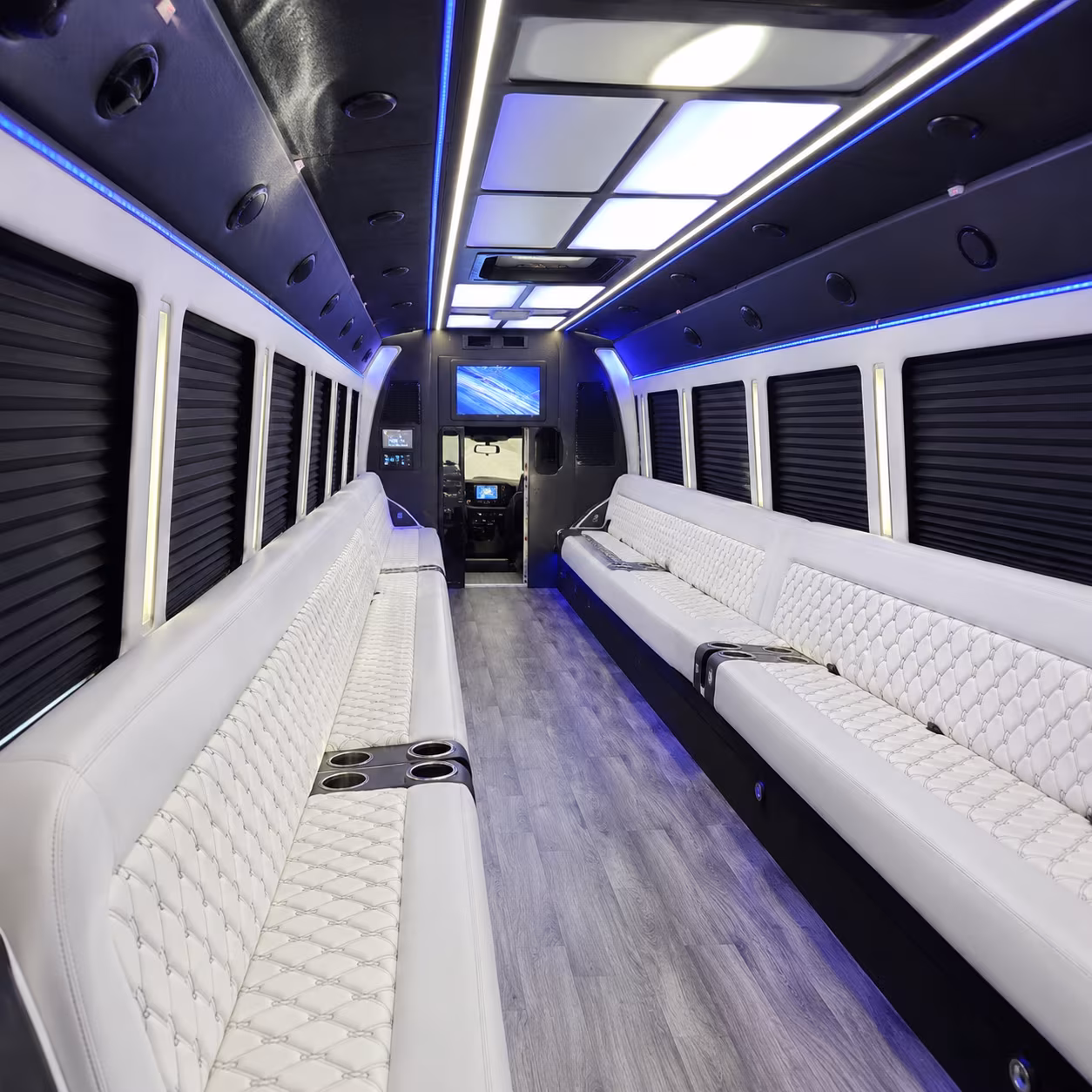 Group beside a Mercedes Sprinter limo in Mesquite