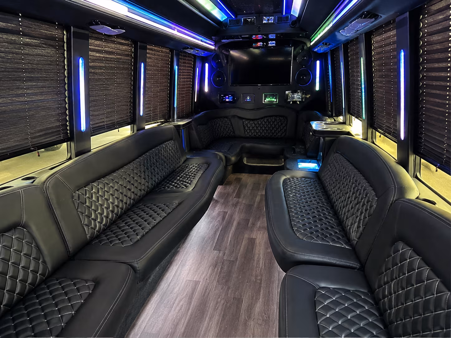 Passenger seating aboard a party bus rental serving Mesquite