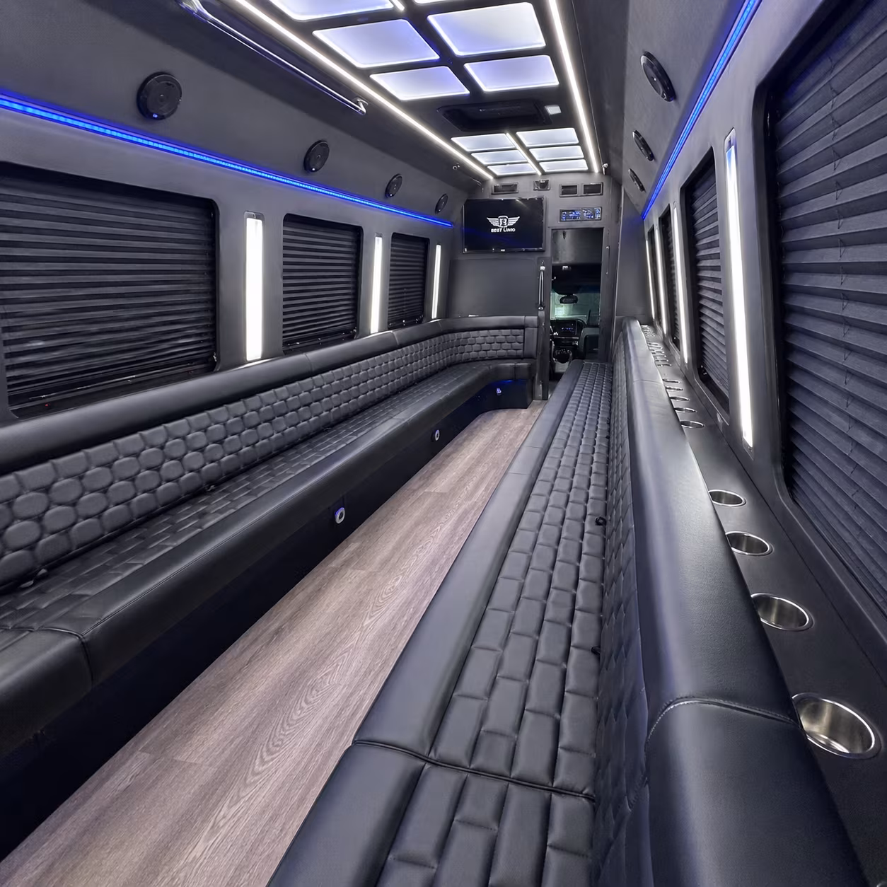 Interior of a party bus rental serving Mesquite